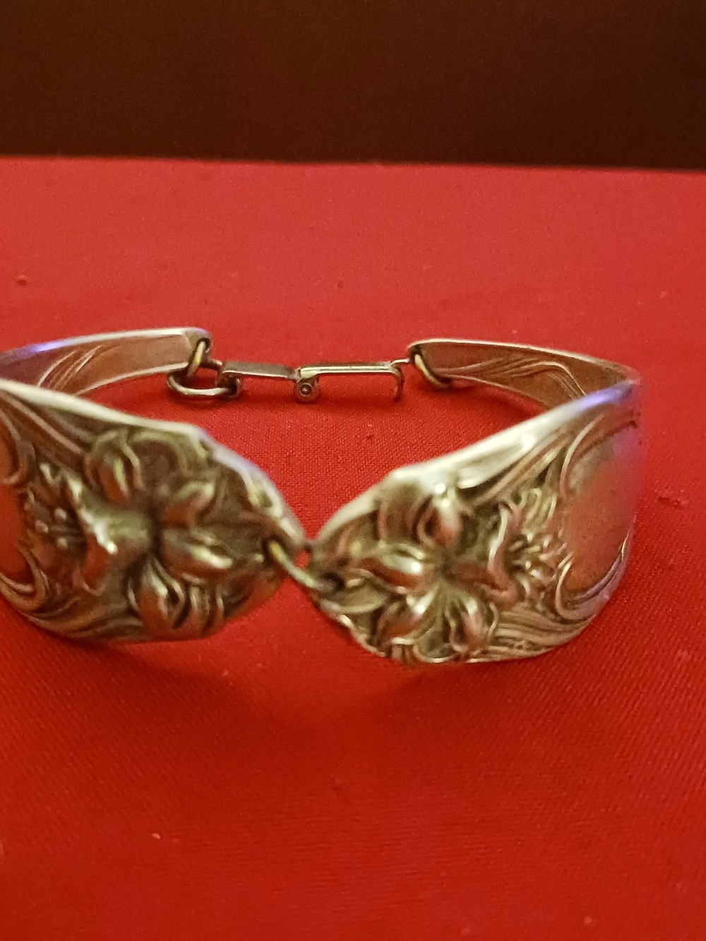 Floral Relief Silver-Tone Hinged Bracelet - Women Jewelry